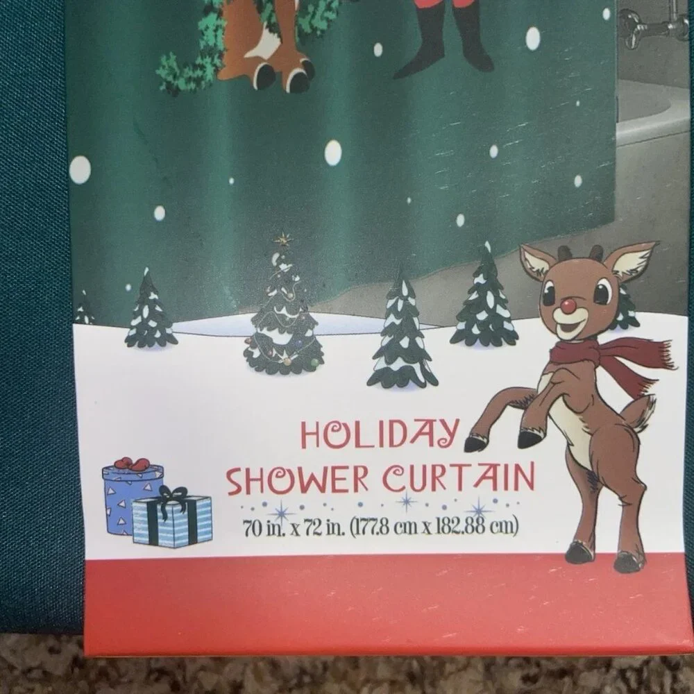 Rudolph The Red Nosed Reindeer Christmas Fabric Shower Curtain 70”x72” Santa NEW